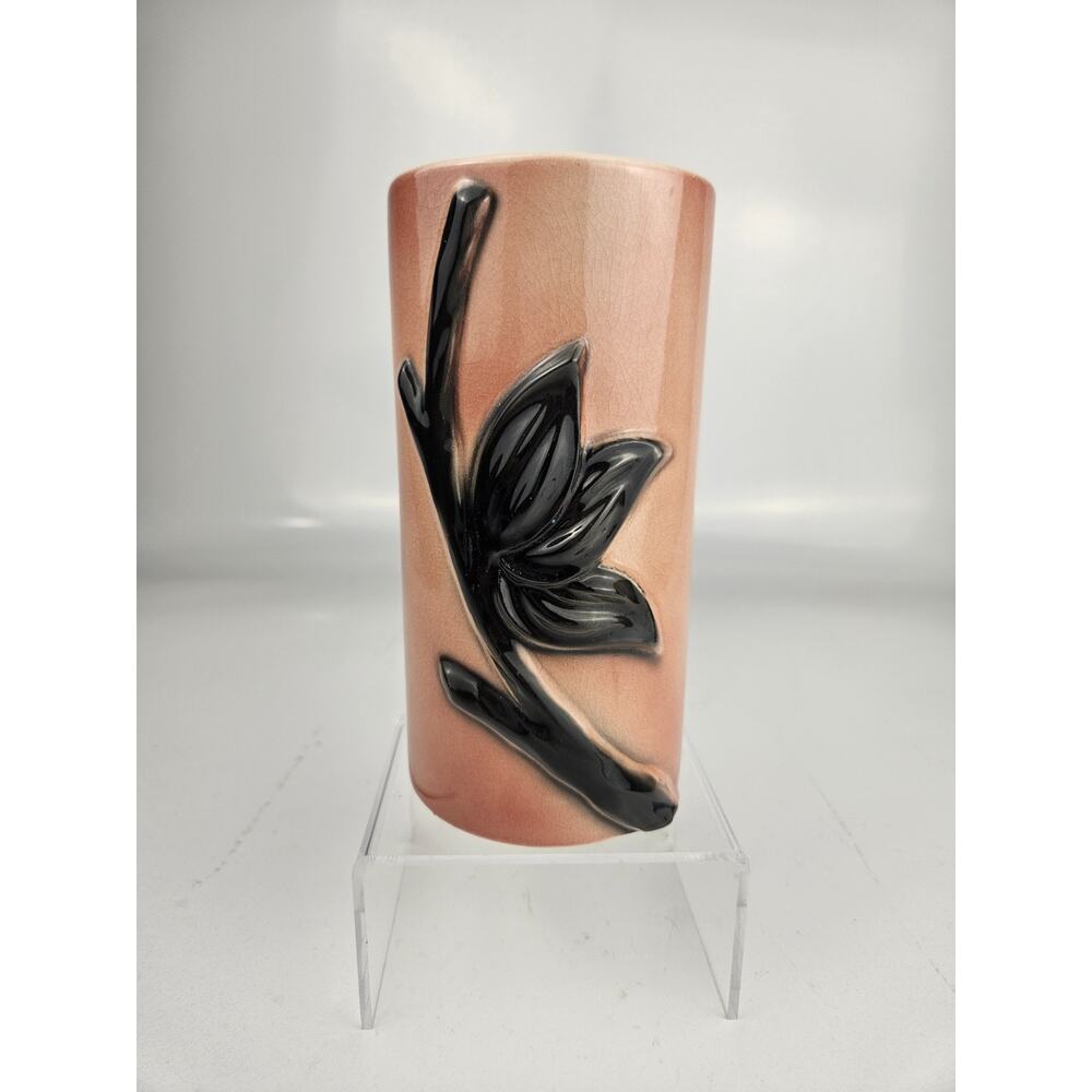 Vintage 1950's Royal Copley Pottery‎ Planter/Vase - Black Floral on Pink